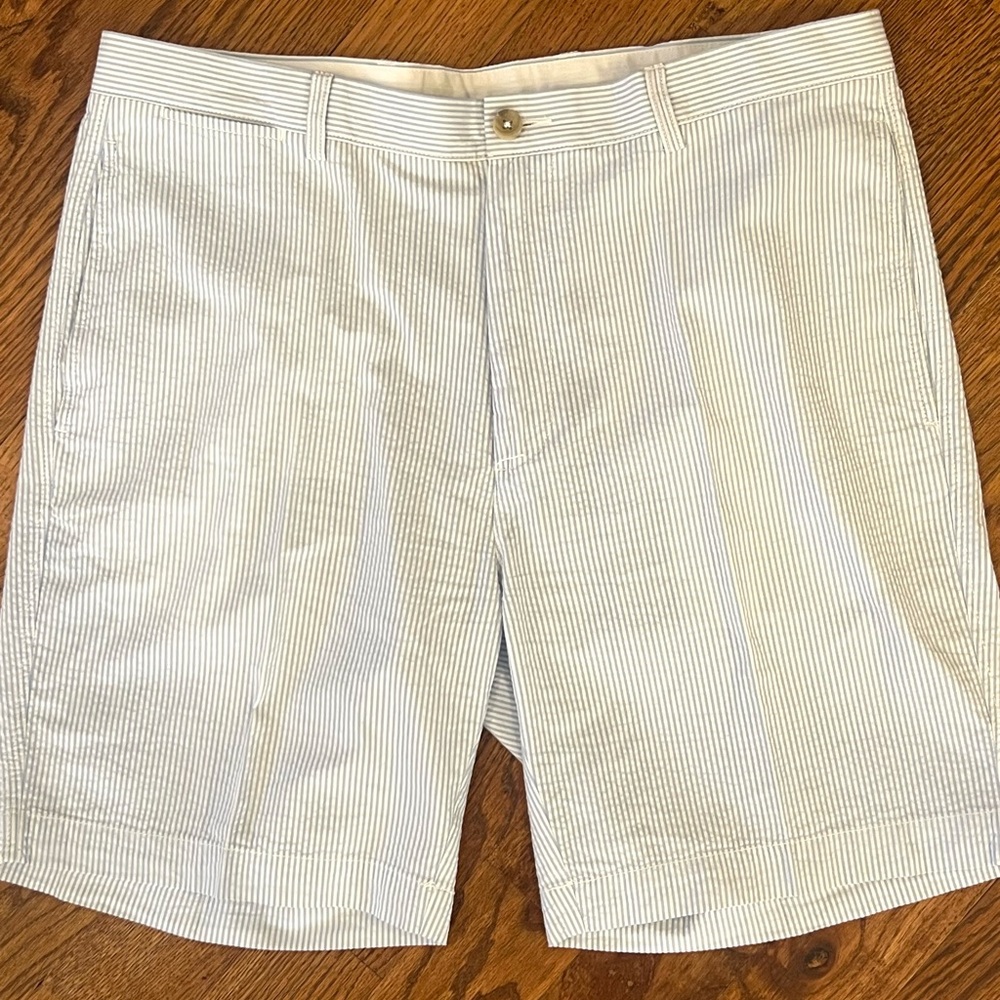 Roundtree &‎ Yorke Casuals Mens 40 Blue White Striped Seersucker Shorts 9 Inch